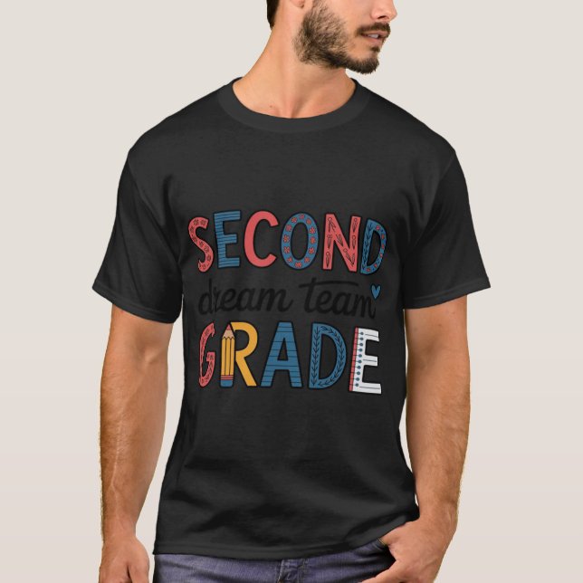 2nd Grade Dreameam Retro Backo Schooleacher Studen T Shirt (Framsida)