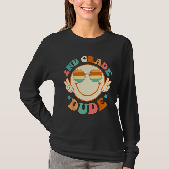 2nd Grade Dude Happy Face First Day Back To School T Shirt (Framsida)