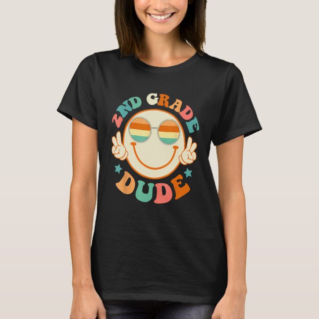 2nd Grade Dude Happy Face First Day Back To School T Shirt (Framsida)