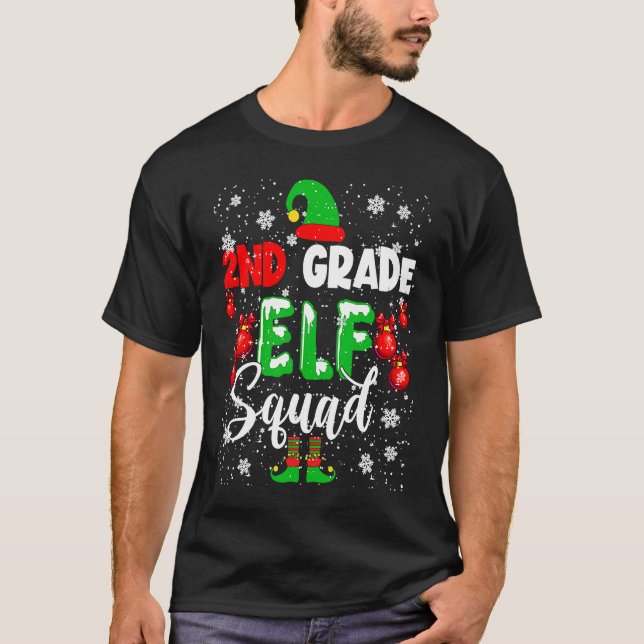 2nd Grade ELF Squad Funny Christmas ELF Kids Teach T Shirt (Framsida)
