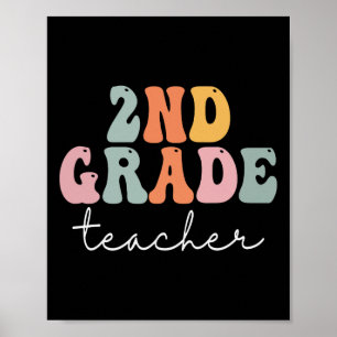 2nd Grade Lärare Retro Groovy Vintage Första Dag O Poster
