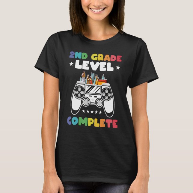2nd Grade Level Complete Kids Gamer Game Controlle T Shirt (Framsida)
