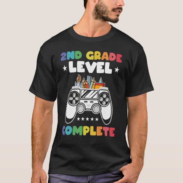 2nd Grade Level Complete Kids Gamer Game Controlle T Shirt (Framsida)