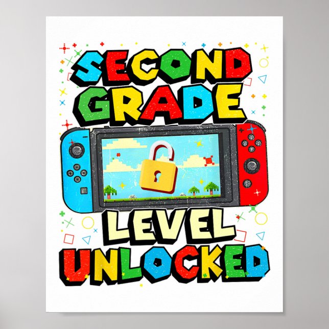 2nd Grade Level Unlocked Funny Gamer Boys Back To  Poster (Framsidan)