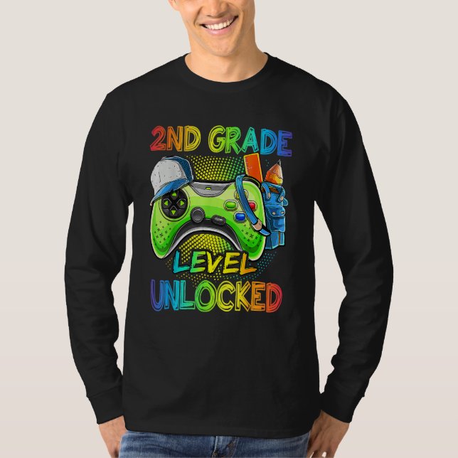 2nd Grade Level Unlocked Video Game Back To School T Shirt (Framsida)