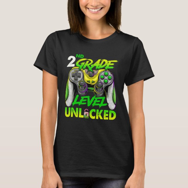 2nd Grade Level Unlocked Video Game Back to School T Shirt (Framsida)