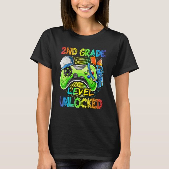2nd Grade Level Unlocked Video Game Back To School T Shirt (Framsida)