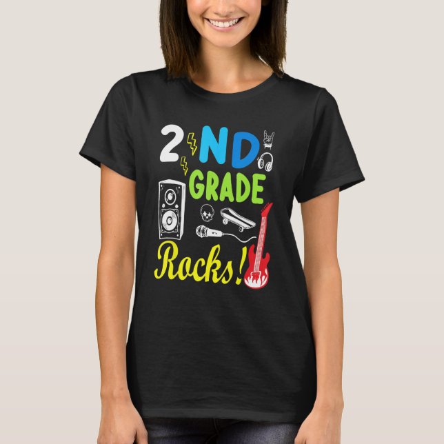2nd Grade Rocks Teacher Student Happy Back To Scho T Shirt (Framsida)