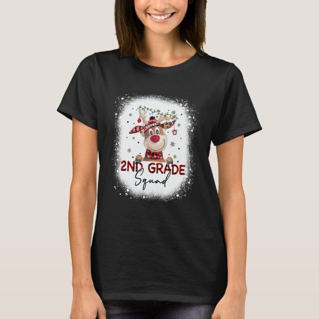 2nd Grade Squad Plaid Reindeer Santa Hat Teacher C T Shirt (Framsida)