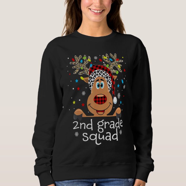2nd Grade Squad Plaid Reindeer Santa Hat Teacher C T Shirt (Framsida)