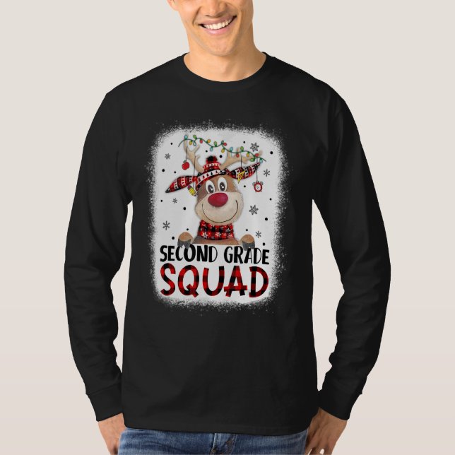 2nd Grade Squad Plaid Reindeer Santa Hat Teacher C T Shirt (Framsida)