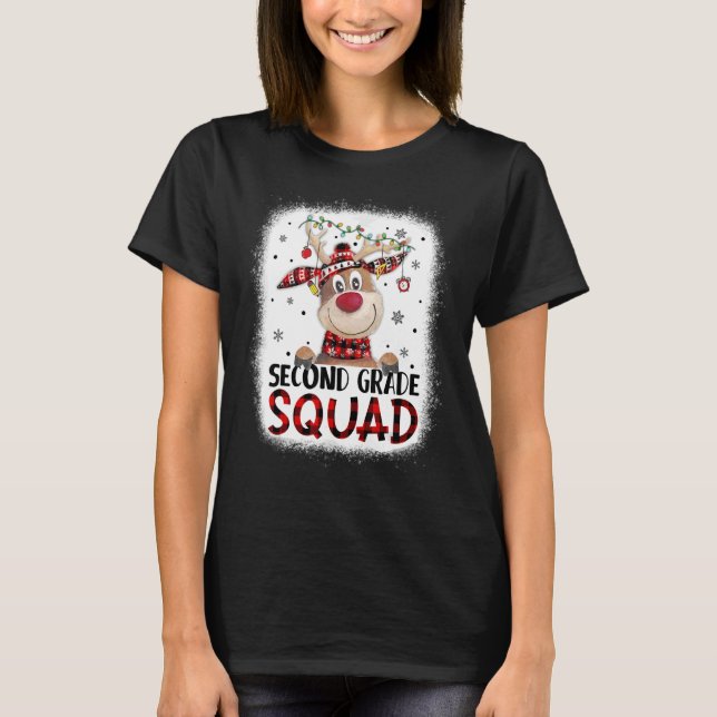 2nd Grade Squad Plaid Reindeer Santa Hat Teacher C T Shirt (Framsida)