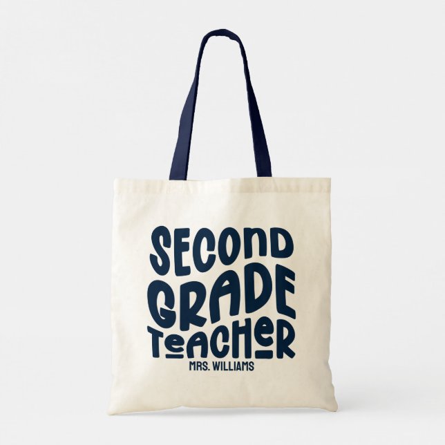 2nd Grade Teacher Dark Blue Typography Design Tygkasse (Baksida)