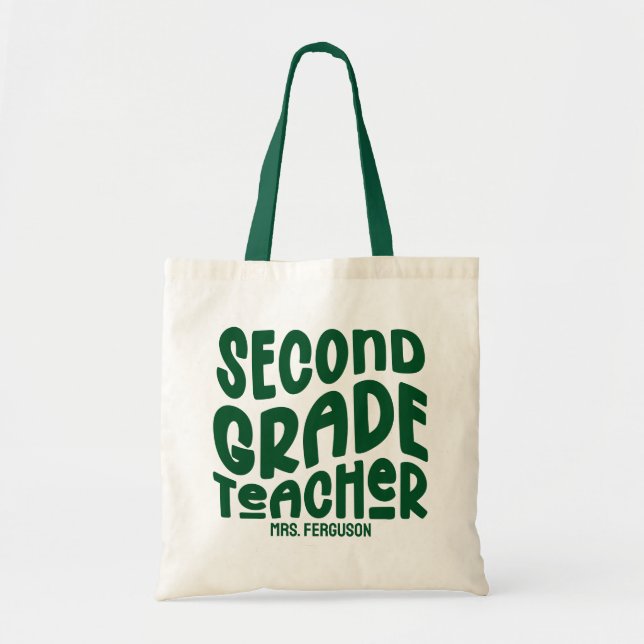 2nd Grade Teacher Green Typography Design Tygkasse (Framsidan)