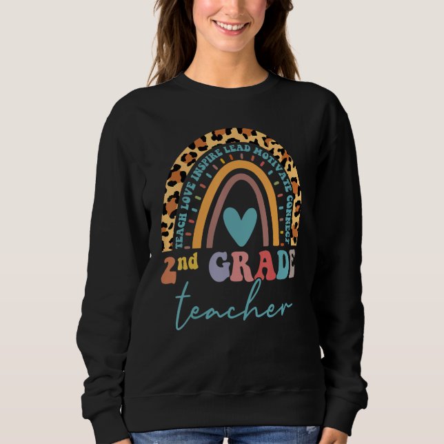 2nd Grade Teacher Leopard Rainbow Second Grd Back  T Shirt (Framsida)