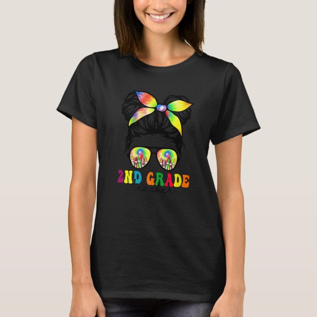 2nd Grade Teacher Messy Bun Groovy First Day Of Sc T Shirt (Framsida)