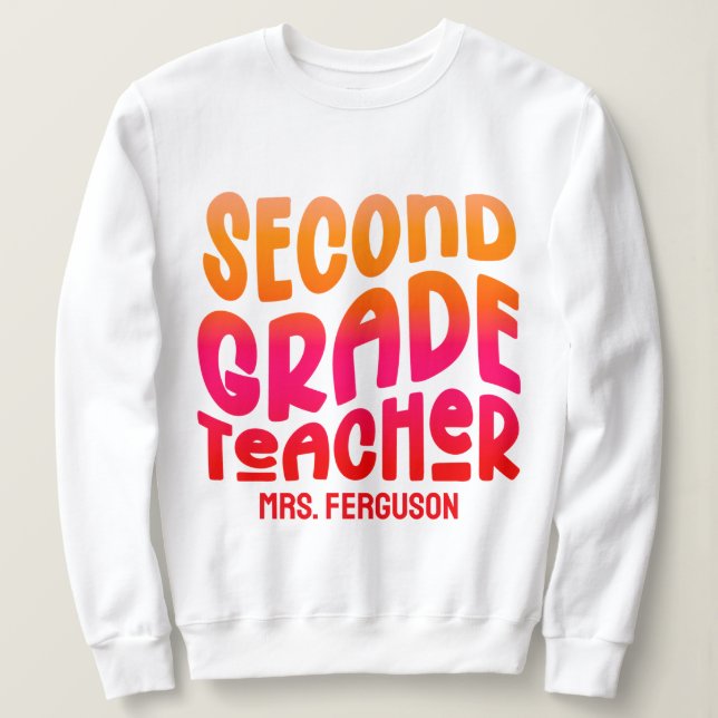 2nd Grade Teacher Orange Red Ombre Typography T Shirt (Design framsida)