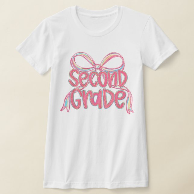 2nd Grade Teacher Pencil Coquette Bow T Shirt (Laydown)