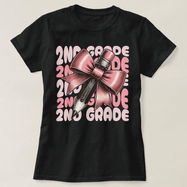 2nd Grade Teacher Pencil Coquette Bow T Shirt (Design framsida)