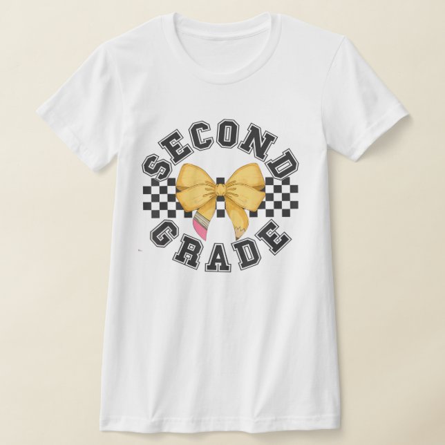 2nd Grade Teacher Pencil Coquette Bow T Shirt (Laydown)