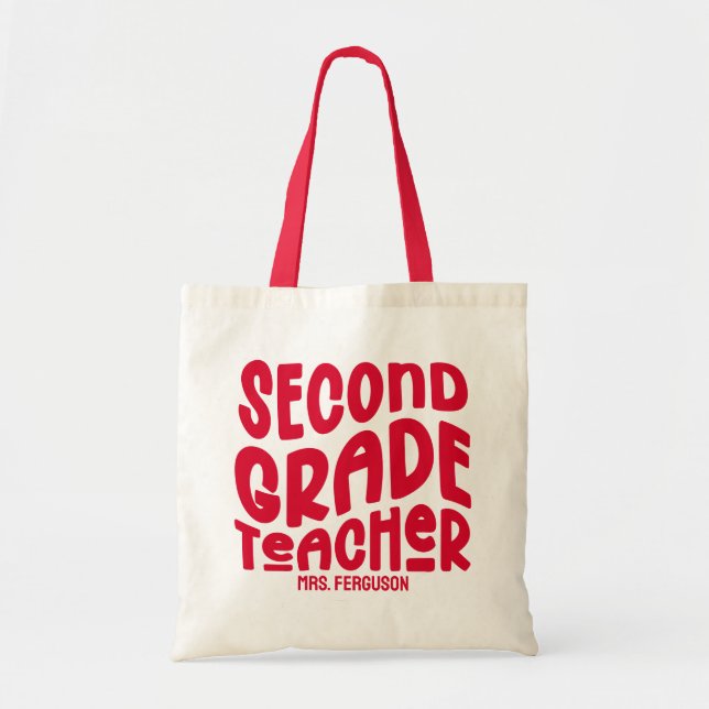 2nd Grade Teacher Red Typography Design Tygkasse (Framsidan)