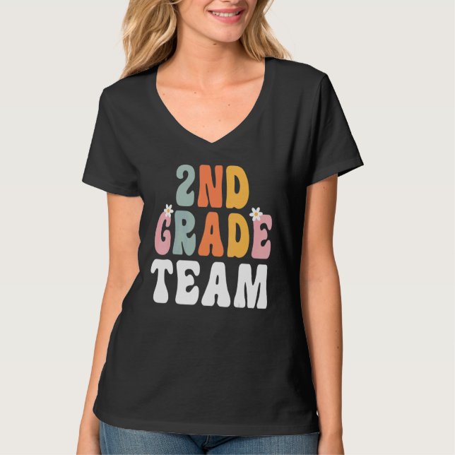 2nd Grade Team Retro Groovy Teacher Happy 1st Day  T Shirt (Framsida)