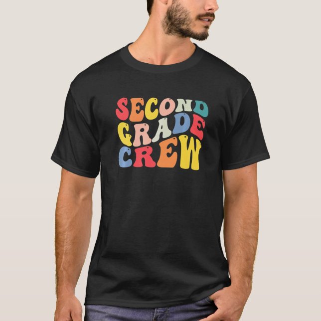 2nd Second Grade Crew Teacher Back To School Retro T Shirt (Framsida)