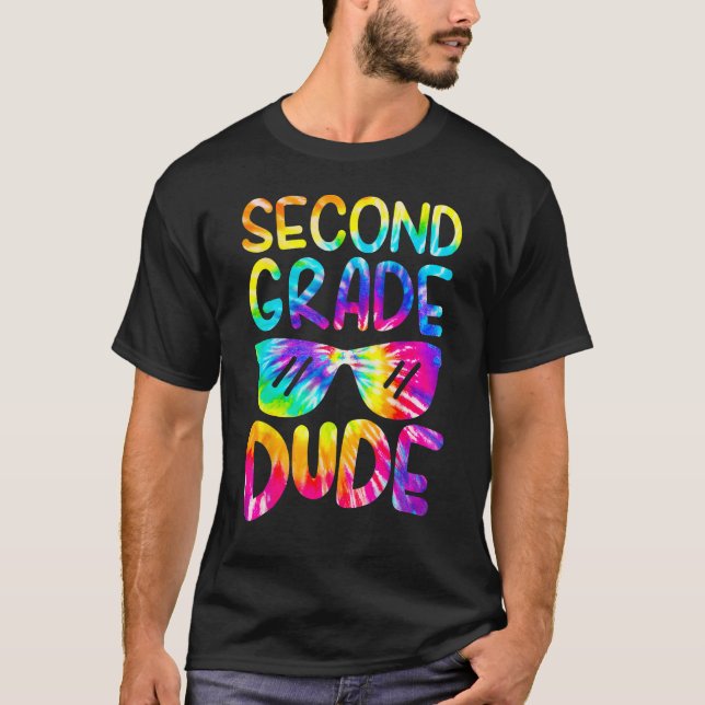2nd Second Grade Dude Tie Dye Sunglasses Boys Back T Shirt (Framsida)
