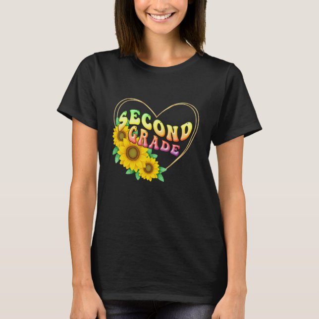 2nd second Grade Floral Heart Back To School Teach T Shirt (Framsida)