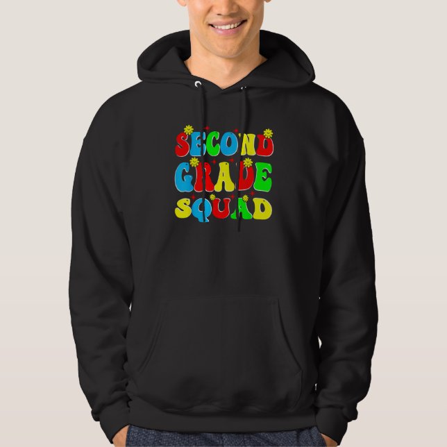 2nd Second Grade Squad Retro Groovy Teacher Back T Hoodie (Framsida)