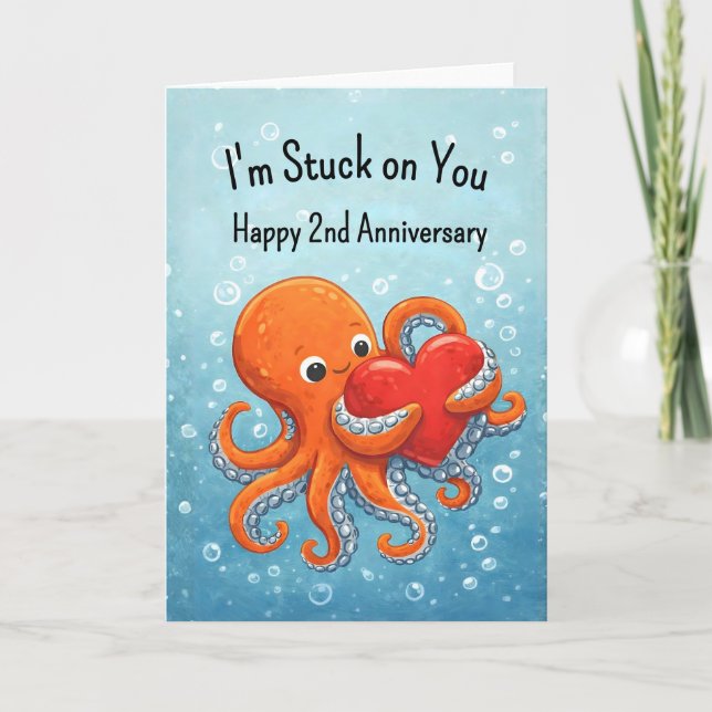 2nd wedding anniversary Octupus lover Kort (Framsida)
