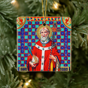 2x St. Thomas Becket i Red Chasuble (K 34) Julgransprydnad Keramik