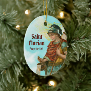 2xSt. Florian med Bucket (Clear Himlar; M 019) Julgransprydnad Keramik