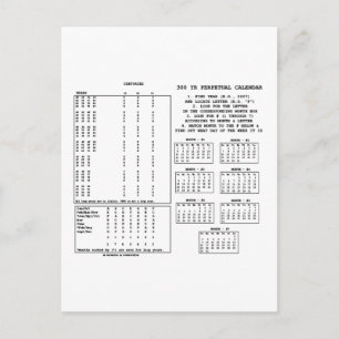 300 års Perpetual Calendar (Dag i veckan) Vykort