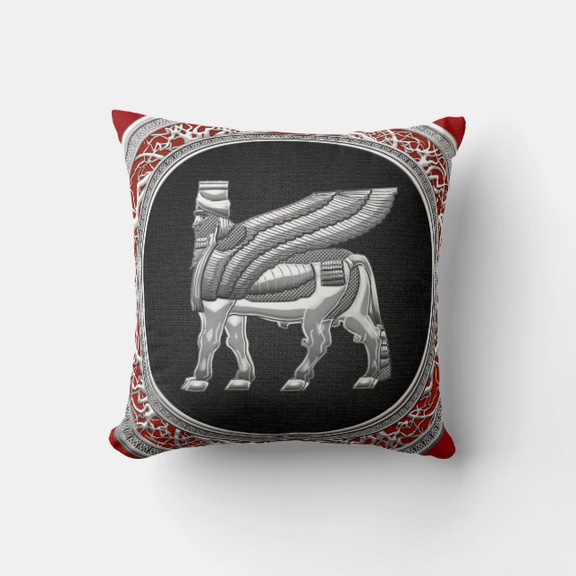 [300] Babylonian bevingad tjur [silver] [3D] Kudde (Framsida)