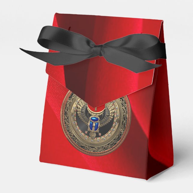 [300] Egyptiska Winged Scarab i Helig Guld med Ank Presentaskar (Framsidan Sidan)