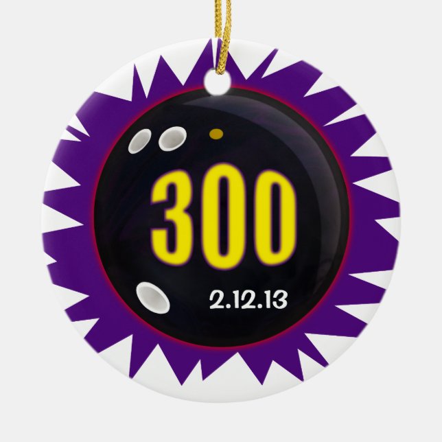 300 Game Bowling med datum, Julgransprydnad Keramik (Framsidan)