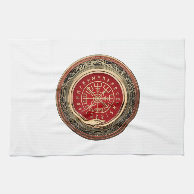 [300] Vegvisir - Viking Guld Magic Runic Compass Kökshandduk (Horisontell)