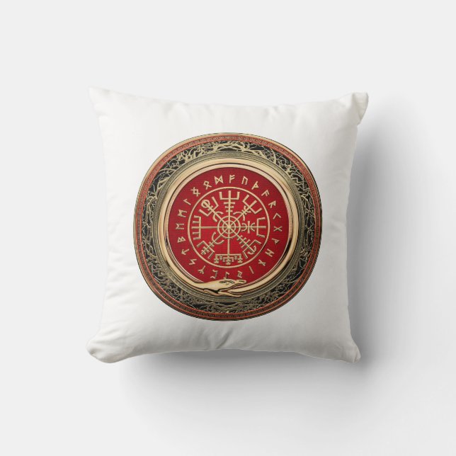 [300] Vegvisir - Viking Guld Magic Runic Compass Kudde (Framsida)