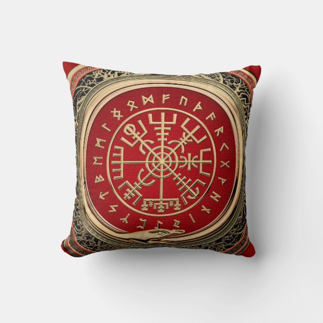 [300] Vegvisir - Viking Guld Magic Runic Compass Kudde (Framsida)