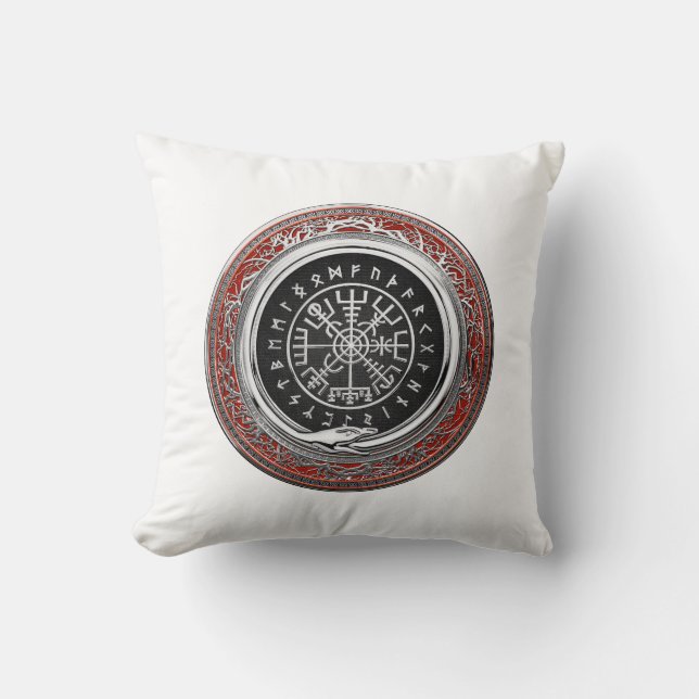 [300] Vegvisir - Viking Silver Magic Runic Compass Kudde (Framsida)