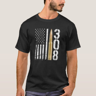 308 Gun Ammo Bullet 308 Caliber Rifle USA flagga T Shirt
