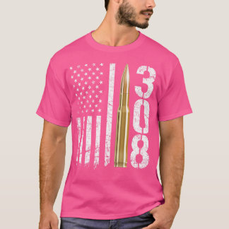 308 Gun Ammo Bullet 308 Caliber Rifle USA flagga T Shirt