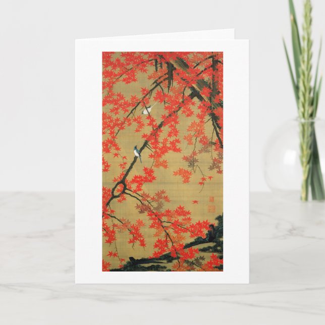 30. 紅葉小禽図, 若冲lönn & lilla fåglar, Jakuchū Kort (Framsida)