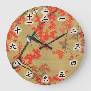 30. 紅 葉 小 禽 図, 若 Maple & Small Birds, Jakuchū Stor Klocka