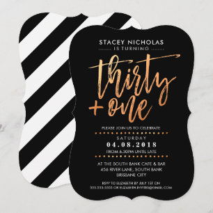 30+1 HAND LETTERED SCRIPT-trendig, svart kopparsva Inbjudningar