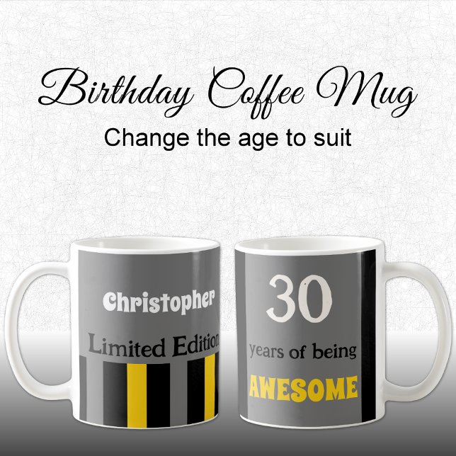 30 år av fantastisk namn grått gult kaffemugg (Skapare uppladdad)