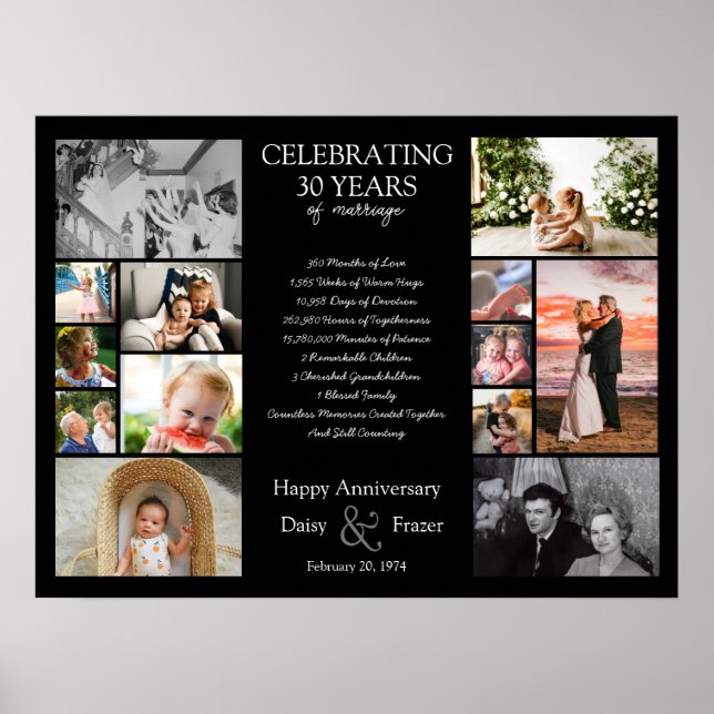 30 år bröllop-årsdag för redigerbar fotokollage poster (Framsidan)