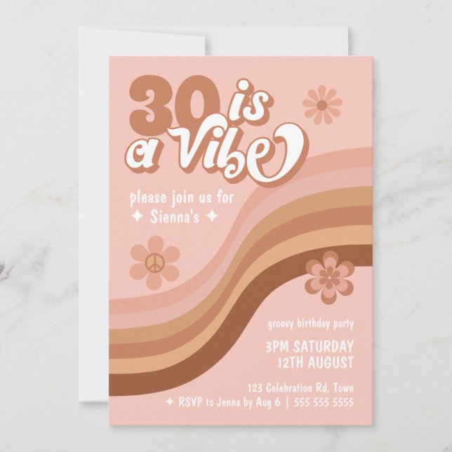 30 är en Vibe Retro Daisy Rosa Birthday-inbjudan Inbjudningar (Framsida)