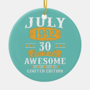 30-årig gåva Vintage juli 1992 30års födelsedag Julgransprydnad Keramik